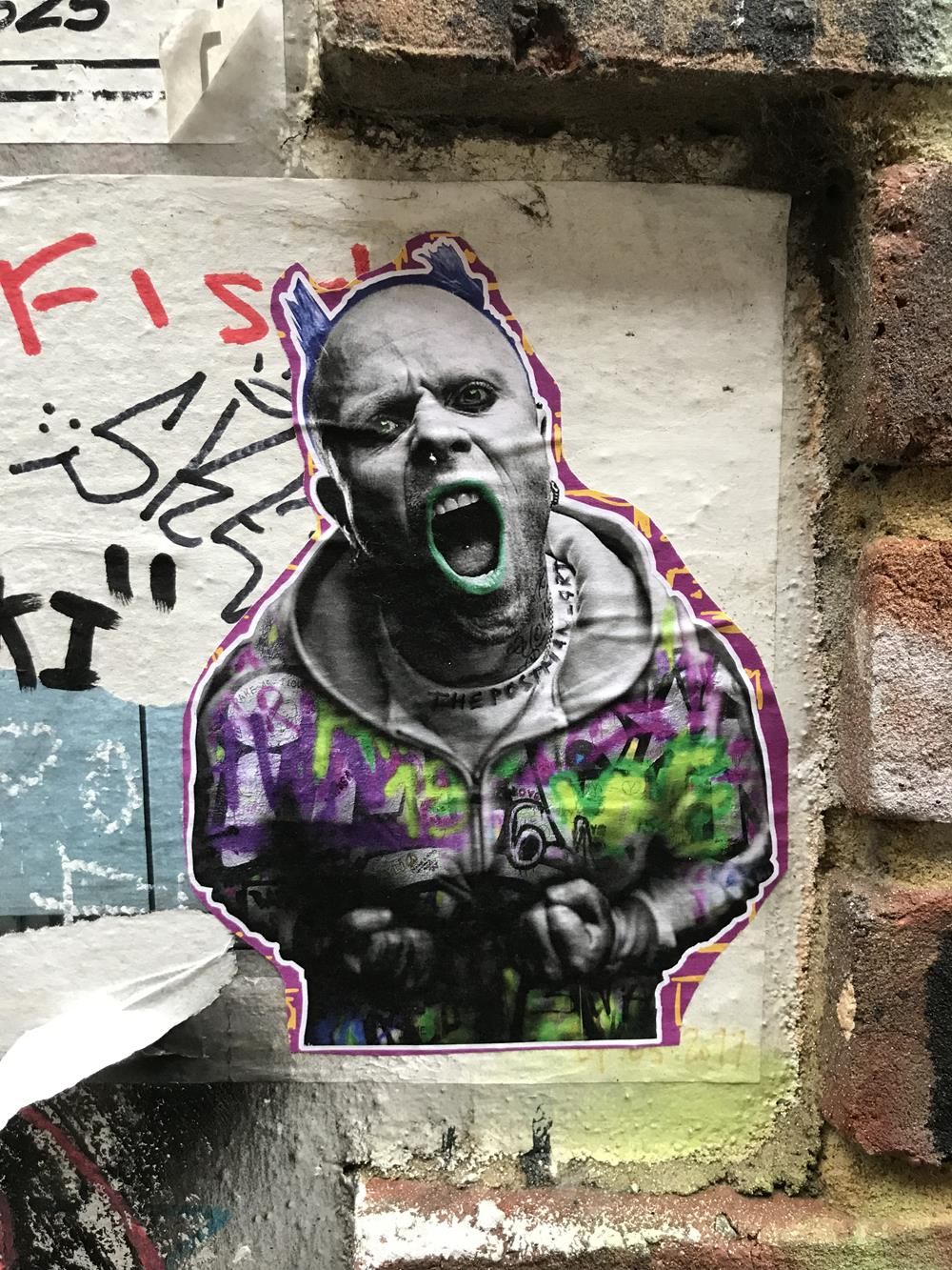 Keith Flint paste-up piece by The Postman in Brighton's North Laine