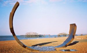 View of the West Pier through Charles Hadcock's Passacaglia sculpture