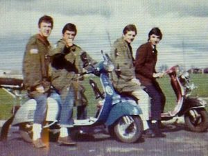 Sean Robinson and fellow mods at the Scarborough scooter rally in 1981