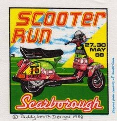 Paddy Smith scooter patch featuring Lee Parker's Vespa T5 Dominator from the Scarborough 1988 scooter rally.