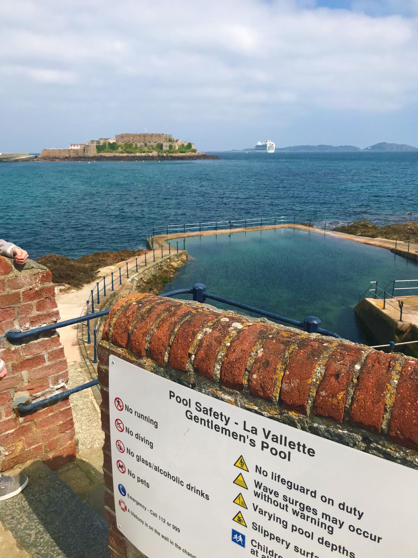 Cornet Castle in the background with the Victorian gentlemen's pool in the foreground.