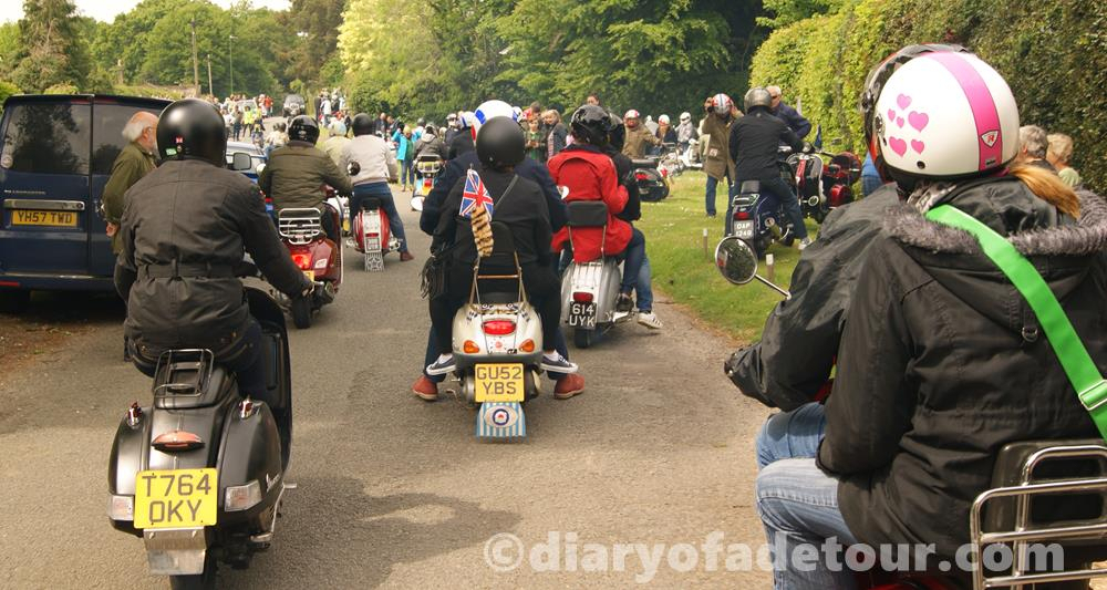 Scooters arriving at the Bulldog Run rideout in Midhurst