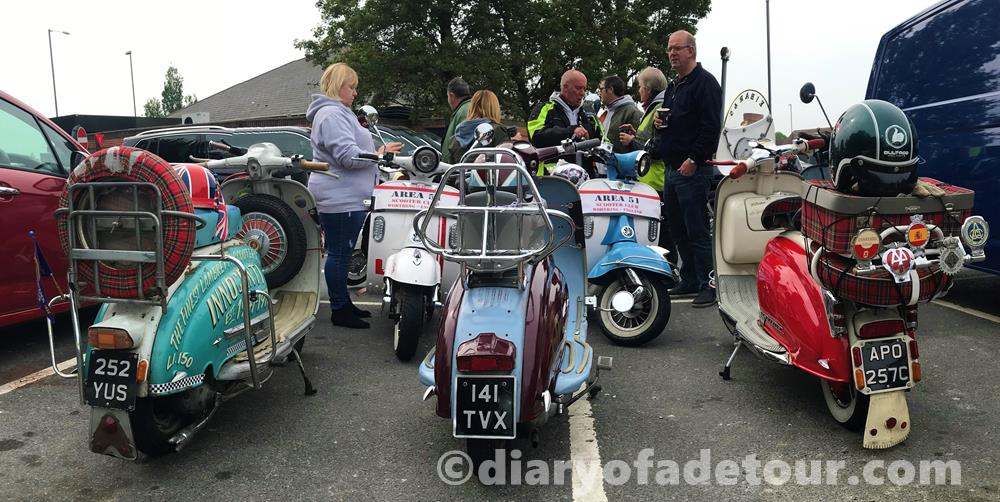 Rear view of three Lambretta Series 1 scooters