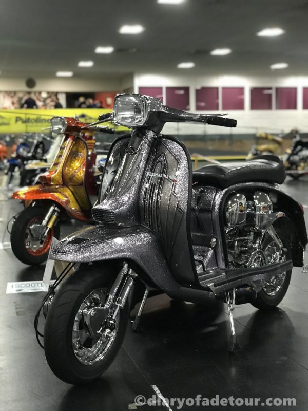 Silver custom Lambretta Phantasmagoria on display at Scooter Expo