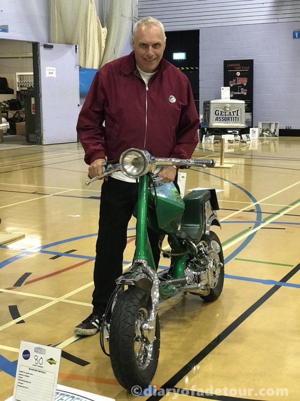 The mad bishop aka Reverend Mick Brotherton with Captain's Revenge Lambretta chopper