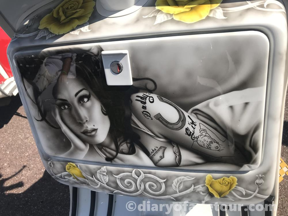 Mural of Amy Winehouse on a Vespa toolbox door