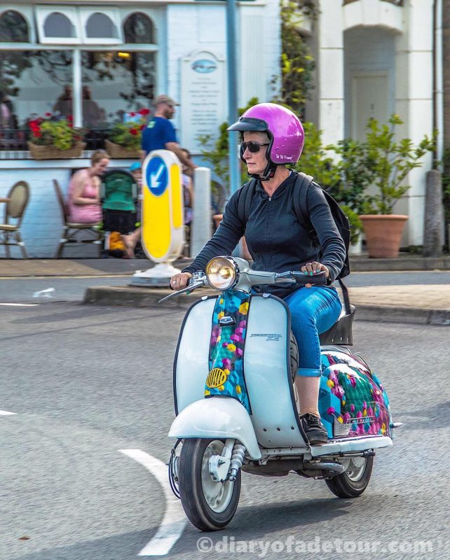 Riding a Lambretta LI scooter in Ryde at the Isle of Wight scooter rally in 2019.