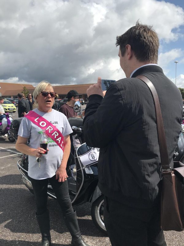 Lorraine Marshall being interviewed by a local journalist from The News in Portsmouth