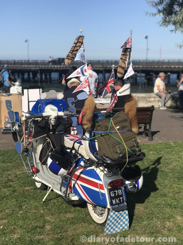 Mod scooter on the green at Ryde at the Isle of Wight scooter rally
