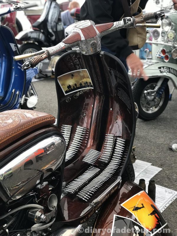 View of floorboards of O'Fortuna Lambretta with 5.56 ammunition used for floor runners