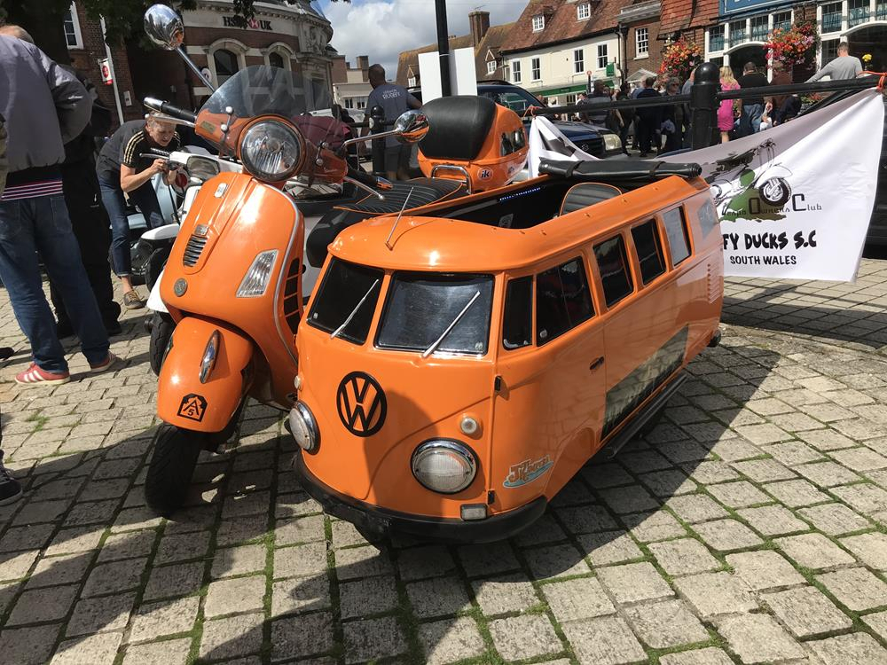 Orange-Vespa-GTS-VW-camper-van-sidecar