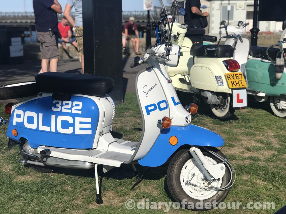 Police themed Lambretta on display at the Isle of Wight scooter rally