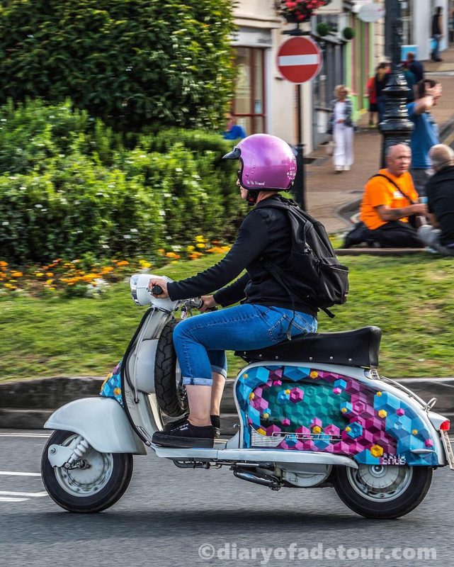 Riding a Lambretta LI scooter in Ryde at the Isle of Wight scooter rally in 2019.