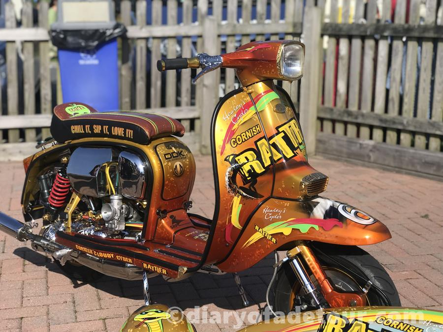 The Rattler, a brightly-coloured custom Lambretta on display at the Woolacombe scooter rally custom show