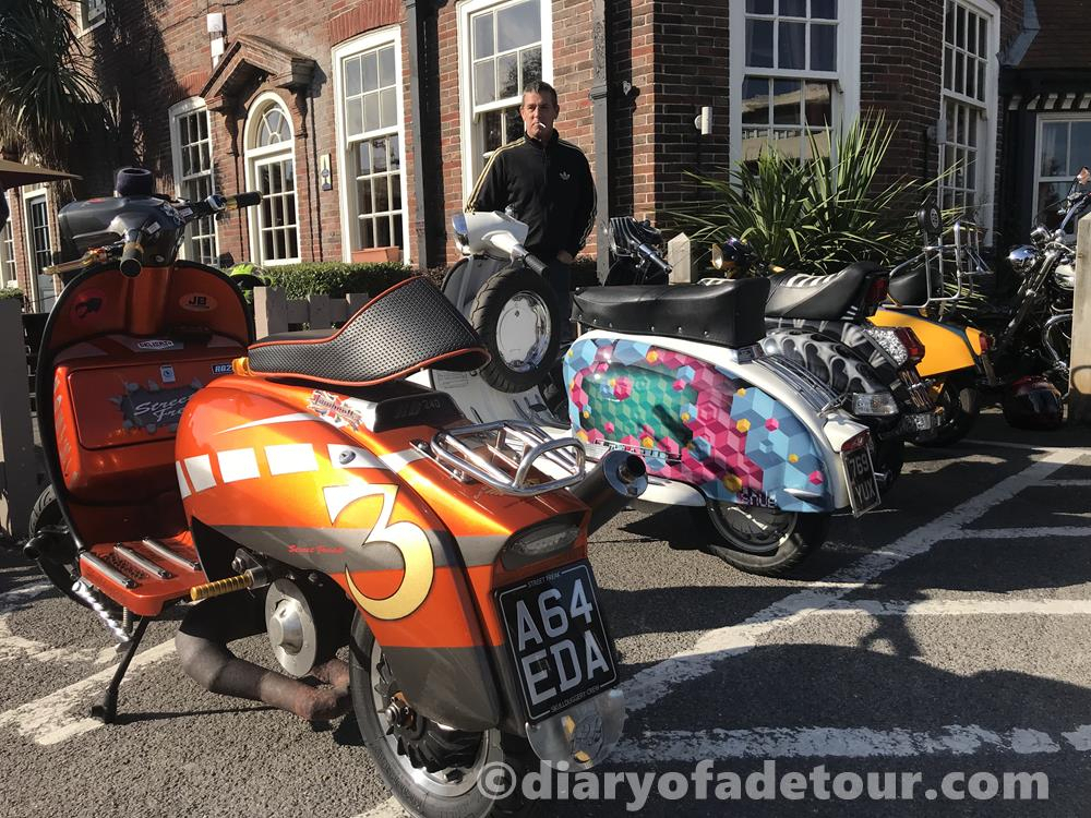 Scooters parked in a pub car park in Worthing
