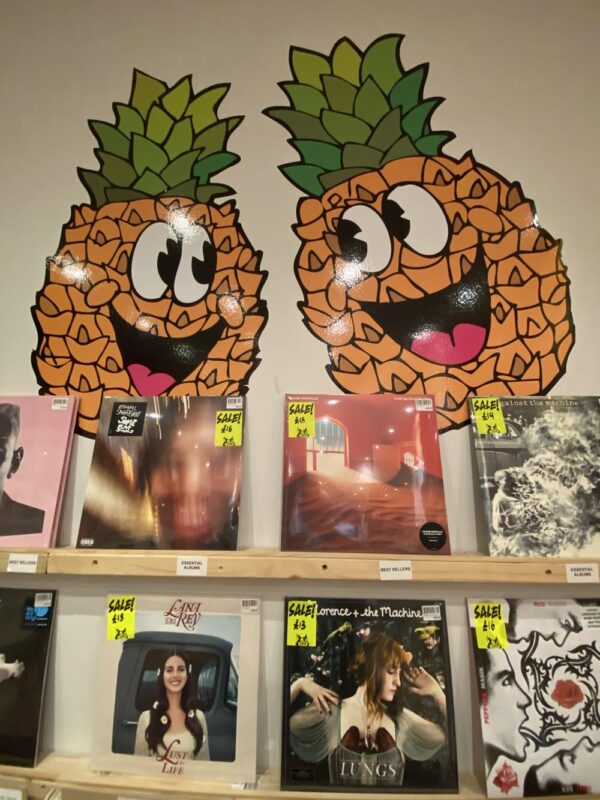 Two pineapples painted in Cult Hero record shop, Brighton