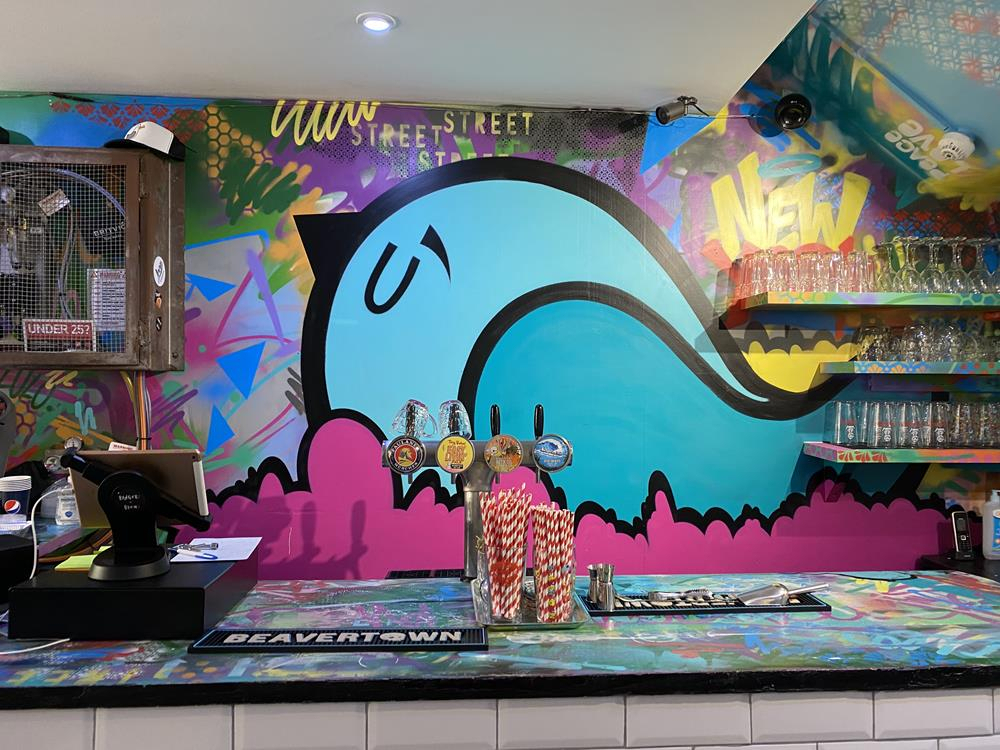 Street art painted by Fark in Bangerz and Burgerz in Brighton