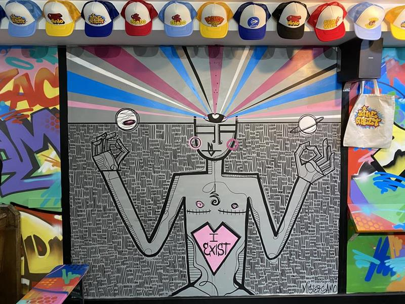 Street art painted by Mister Samo in the basement of Bangerz and Burgerz in Brighton