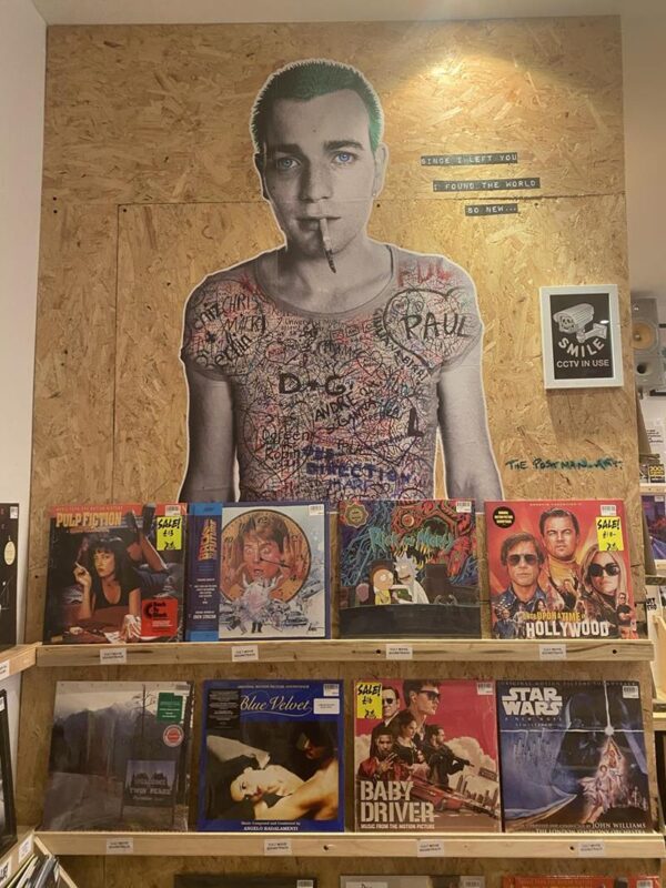 Ewan McGregor piece by The Postman Artist in Cult Hero record shop