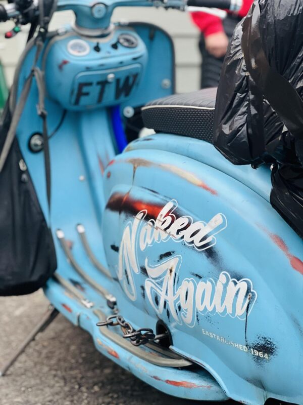 Naked Again, Chris Ibbotson's custom Lambretta which has an RD350 engine with a 421 Banshee kit
