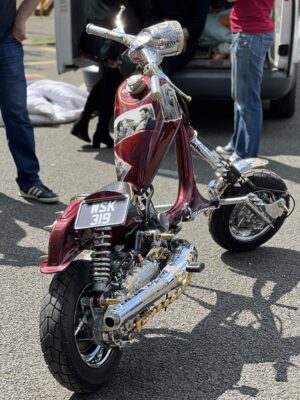 Custom Lambretta Dead Man's Shoes in the sun outside Scooter Expo 2 in Alfreton